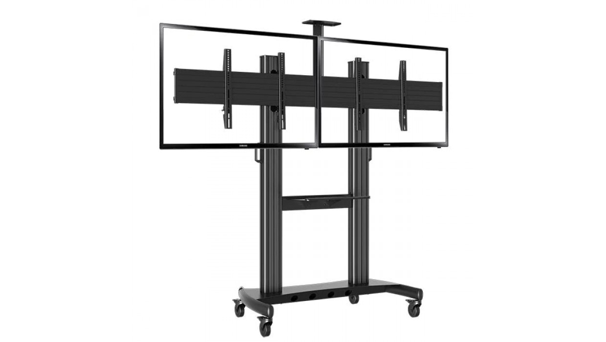 Heavy-duty dual poles mobile display stand 2x55"